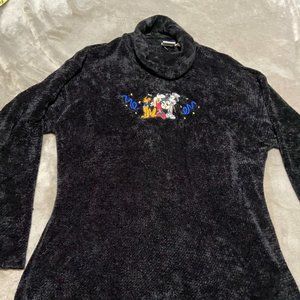 Vintage Disney Turtle Neck Black Colored Sweater Embroidered Mickey Minnie XL